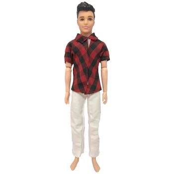 1 комплект модни дрехи за кукли Кен, ежедневни облекла, Червена риза + бели панталони за мъже, 30 см, аксесоари за кукли, играчки