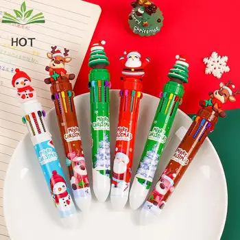 1БР, 10 цвята, Скъпа Коледна химикалка химикалка, Кавайный карикатура на Дядо Коледа, Гел химикалки за писане, Ученически пособия, Офис аксесоари