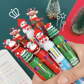 1БР Коледна 10-цветна Химикалка Писалка Студентски Натиснете дръжката е с Цветна Дръжка Дядо Коледа Химикалка Писалка 0,5 мм Училищни Консумативи, Подаръци За Деца