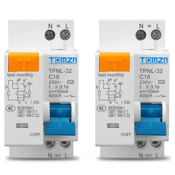 2X Автоматичен прекъсвач остатъчен ток TPNL DPNL 230V 1P+ N с защита от претоварване работен ток и късо съединение RCBO MCB, TPNL 32A