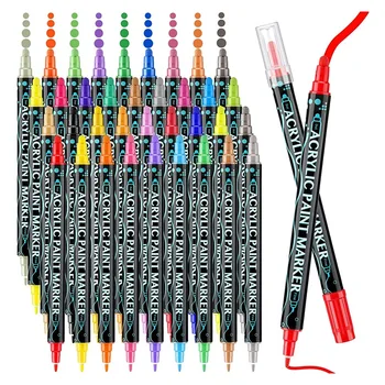 36 Цвята Акрилни Маркери За Рисуване На Тънки Точков Фитил Paint Pen Double Съвет Maker Pen За Пораснали Деца