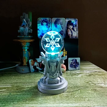 3D Crystal Гравиране Очите на Бога Паметник Инструмент За Дешифриране на Cosplay Подпори Декор Спални Led нощна светлина Аниме Genshin Impact Подаръци