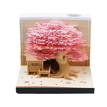 3D Тетрадка под формата на дърво, розов цвят, 3D бележник за водене на записки с led подсветка, сладък бележник за водене на записки, 3D Art бележник, Коледен подарък