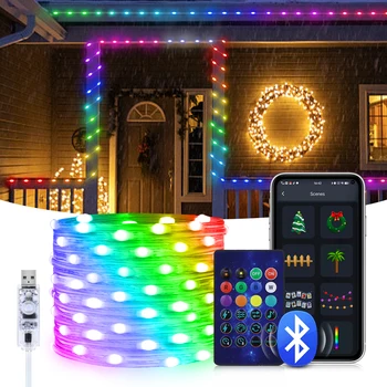 5 М/10 М/20 М Led Коледни Светлини Страхотна Струнен Лампа Smart Bluetooth Адресируеми Завеси Светлини Венец Венец Декор За Домашни партита
