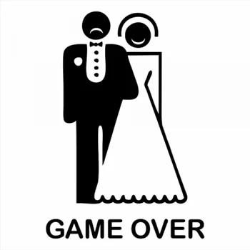 Game Over Дизайн на булката и младоженеца на Сватбената Забавен стикер за автомобил PVC Броня Аксесоари за предното стъкло на Автомобил Стикер за лаптоп Водонепроницаемое украса