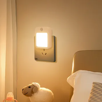 Led ночники с датчик за движение, с регулируема яркост от ЕС, за детска прикроватной нощни шкафчета, спалня, коридор, Безжична нощна лампа за осветление
