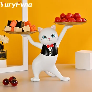 YuryFvna Смола Хубава Статуетка На Котка Фигурки За Съхранение На Животни Домашни Хол Ключ От Входа На Офис Тенис На Магазин За Бижута За Съхранение