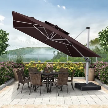 Алуминиеви мебели, голям десен конзола чадър от слънцето на открито, наклоняющийся за градината, разменени чадър за тераса със слънчев панел, led