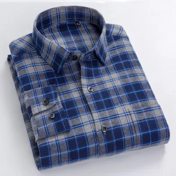 Есенни Топли ризи от висококачествен 100% памук, с дълги ръкави и отложным яка, Ежедневни Удобни мъжки блузи в клетката