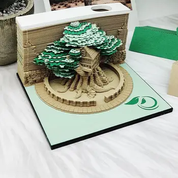 Зелена къщичка на дървото на Триизмерна обработка на хартия, Бележник за водене на записки 3D Art Memo Pad Канцеларски Бележник за водене на записки Креативен
