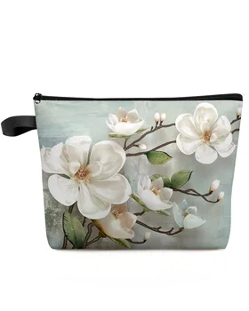 Идиличен Бели цветя, Ретро фон Косметичка Чанта за пътуване Женски Козметична чанта Органайзер за съхранение на молив случай
