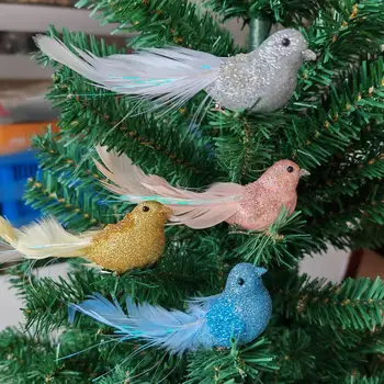 Изискан декор във формата на птици, Празнична декорация от блестящи пера на птици със скоба за украса на Коледната елха, пенливи за дома