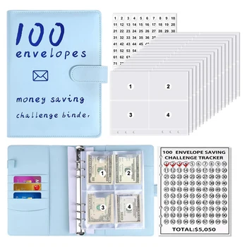 Книга задачи за спестяване на пари в 100 плик, папка, за изготвянето на бюджета за съхранение, от Пзр на книга, набор от задачи за спестяване на пари (синьо) Трайно