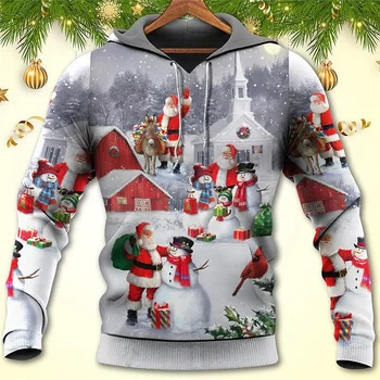 Коледен подарък, Блузи с шарките на Снежен за мъже, Hoody с качулка с 3D забавна Коледна Жаба, дамски Скъпа зимни дрехи Y2k, Пуловери