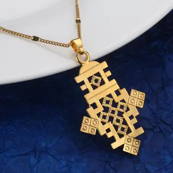 Колие с класически кръст цвят Эфиопского злато, бижута от модната верига на Африканския Златен цвят