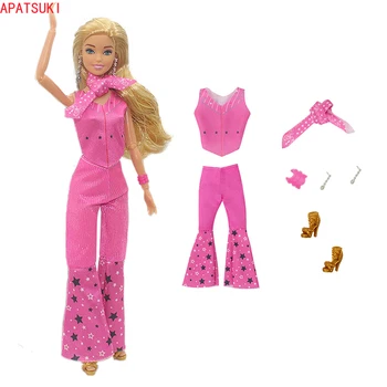 Комплект дрехи Movie Pink за кукли Барби Топ без ръкави, Панталони Златни обувки Гривна, Обеци Екипировки 1/6 Аксесоари за кукли BJD