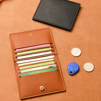 Корейски стил, однотонная чанта за карти, тънък портфейл, чанта, държач за карти от бутона, просто чанта от изкуствена кожа