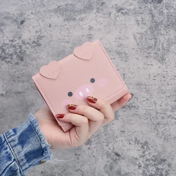 Кратък Жена портфейл с три гънки, cartoony сладък студентски малък портфейл, Корейски Женски чантата с няколко карти