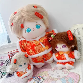 Кукла 20 см в червени дрехи, китайското Коледна рокля от епохата на Тан, меки кукли-идоли, костюм Ханфу, обличане, игра на подарък за дома