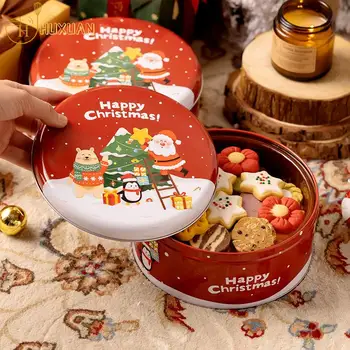Кутии за шоколадови бонбони на Дядо Коледа Декоративни кръгли кутии от ламарина Коледна банка за опаковане на бонбони и бисквити Контейнери за свещи Кутия бонбони Подарък
