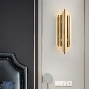 Луксозен Модерен Златен led монтиран на стената лампа Проста Нощно шкафче за спалня, Коридор, Светлина на Фона на всекидневна
