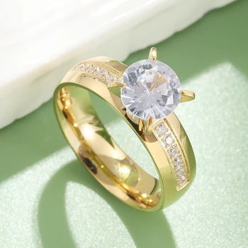 Луксозна марка от неръждаема стомана за жени и момичета, Годежен пръстен за сватбени партита, модни пръстени с кристали, бижута за подарък
