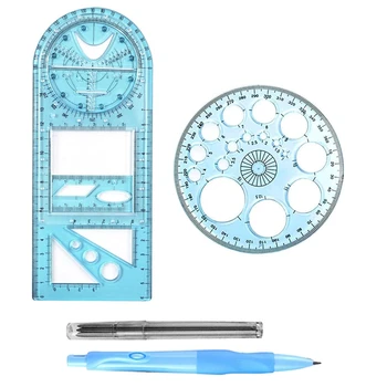 Многофункционална геометрична линия, шаблон за геометрична рисунка, измервателен инструмент за учебен кабинет с молив