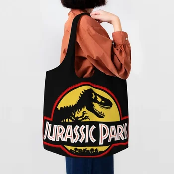Множество пазарска чанта с принтом на динозаврите от Джурасик парк, дамски холщовая чанта през рамо, миещи хранителни стоки торби за пазаруване, чанта