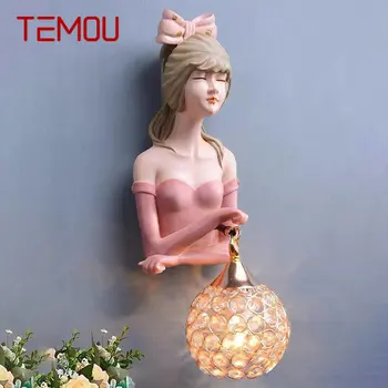 Модерен стенен лампа TEMOU за помещения LED Pink Girl Креативен дизайн Аплици от смола, за дома, хол, спалня