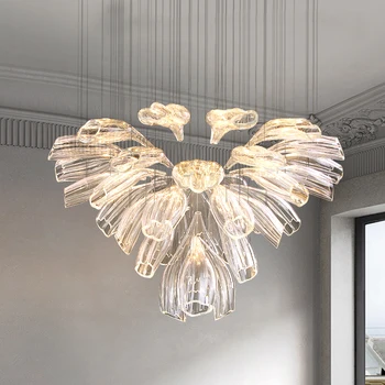 Модерна луксозна полилей във формата на стъклени венчелистчета на тавана вили, хол, трапезария, Висящи лампи, led лампи за помещения, осветление на стълбища