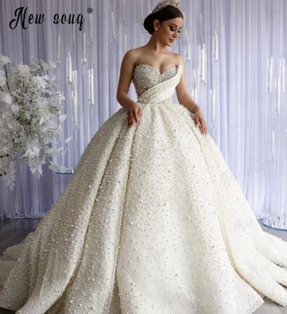 Модерна сватбена рокля с перли, сватбени рокли мюсюлманска принцеса Дубай, луксозни булчински рокли 2024 Vestido De Noiva Плюс размер