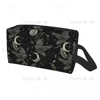 Модерна чанта за тоалетни принадлежности Crow Moon, дамски косметичка за Хелоуин, Зловеща Вещица, Органайзер за грим, комплект за съхранение на козметика, комплект за грим