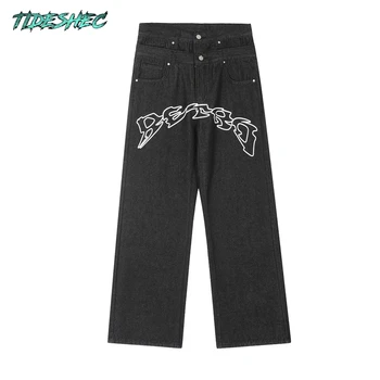Модни дънки, мъжки градинска дрехи с писмото принтом в стил хип-хоп, широки панталони с принтом Harajuku Y2K Jeans