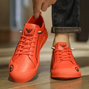 Модни червен мъжки обувки с бродерия, маркови маратонки от естествена кожа, Обувки за скейтборд, мъжки маркови маратонки Zapatillas De Skate