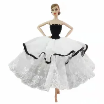 Модно Бяло Черно дантелено рокля Vestidoes за Барби Дрехи Тоалети Сватбената рокля 11,5 