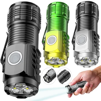 Мощен led фенерче с 3 очи, преносим работно фенерче, зареждане чрез USB, мини-супер Ярък фенер за нощуване на открито, риболов