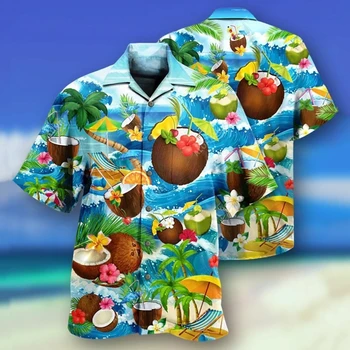 Мъжка Риза С 3D Принтом на Кокосовата Палма, Летни Плажни Ежедневни Хавайски Ризи За Мъже, Случайни Улични Топ, Свободна Риза От Куба Яка Оверсайз