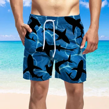 Мъжки Бански костюми на Животни Shark 3d Сърфиране Плажни Шорти, Панталони Хавай Плажни Бански Бански дантела Homme Ropa Hombre Топене