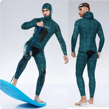 Мъжки камуфляжный неопреновый неопрен премиум-клас за подводен риболов от 2 части с дебелина 3 мм, костюм за гмуркане с отворени пори, hoody с качулка, костюми за гмуркане