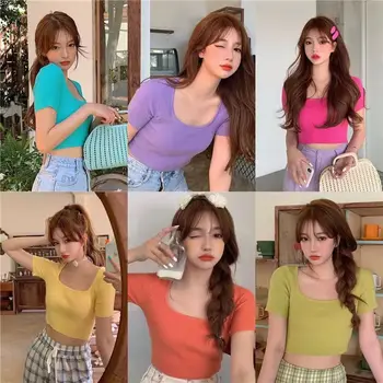 Нови корейски модерни ежедневни дамски тениски, дамски секси потник, дамски красива приталенная тениска, директна доставка