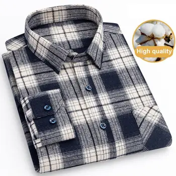 Однобортная риза, Мъжка жилетка в клетка с принтом, Ежедневни ризата е със средна дължина, с отложным яка, дизайн в тон на есента