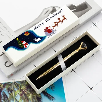 Опаковка в кутия за подарък, Луксозен подарък за Коледа, Голям кристал, метална химикалка писалка с диамантен пръстен, пръстен, Сватбен подарък, Ролкови химикалки, Безплатен потребителски лого