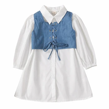 Очарователен дрехи за игри дантела: риза с дълъг ръкав и набор безрукавок за стилни деца от 18 до 6 години.