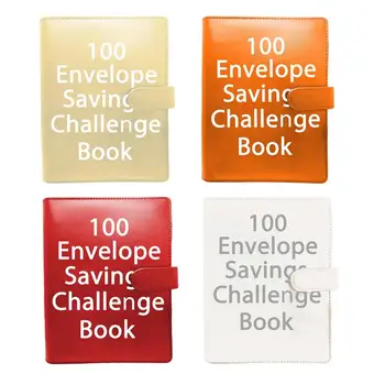 Плик Savings Challenge 100 пликове Бюджетен подвързия от изкуствена кожа Преносим спестяващ пари корици формат А5 Водоустойчив за погасяване на дългове