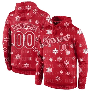Потребителски текст и цифри Червено Червено-Бял Коледен 3D Спортен пуловер, hoody с качулка, Коледен подарък