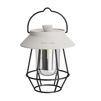 Преносим фенер за къмпинг в ретро стил, акумулаторна лампа с метална дръжка, подвесная шатра на открито, светло бял