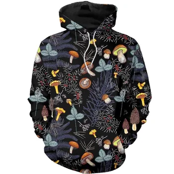Пролет-есен Мъжки hoody с 3D-принтом и гъбични модел, ежедневни забавно hoody Оверсайз, Мъжки пуловери, блузи, градинска облекло