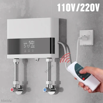 Проточный бойлер 110 / 220v, баня, кухня, стенен монтаж на електрически бойлери с дистанционно управление, LCD дисплей за температурата