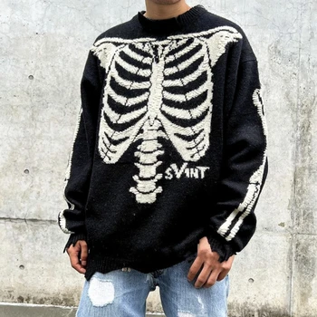 Пуловер Saint Michael Joint Style, Лимитирана серия, Градинска облекло Skeleton, Свободни възли върхове, Hoody, Пуловер за мъже
