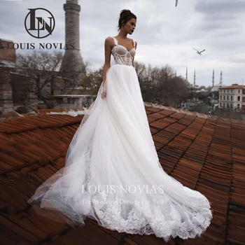 Сватбени рокли трапецовидна форма LOUIS NOVIAS За жени, сватбена рокля с аппликацией, скъпа бретелька-спагети, пискюл, струята, Vestidos De Новия